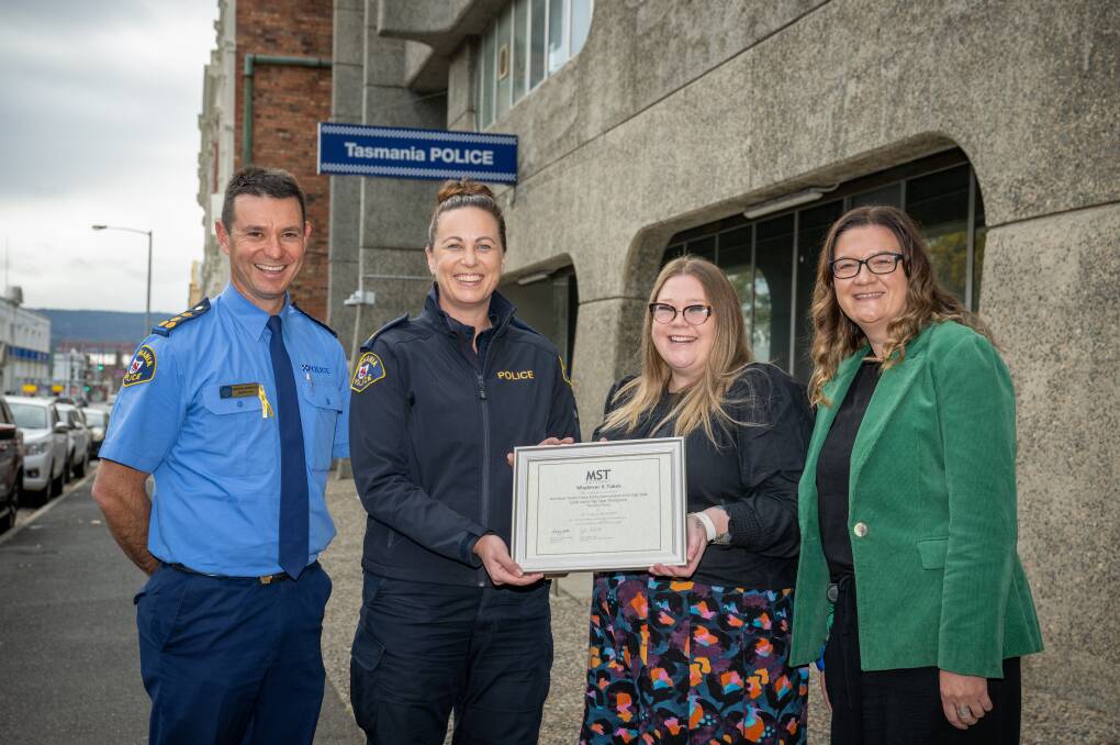 Acting Commander Nathan Johnston, Acting Sergeant Skye Thompson and Multisystemic Therapy supervisor Kayla Kerrison, with Child and Adolescent Mental Health Service's Katie Knights. Picture by Paul Scambler 